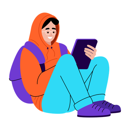 Student checking online notes  Illustration
