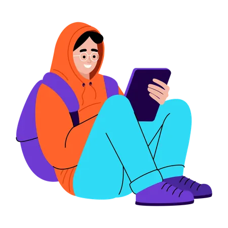 Student checking online notes  Illustration