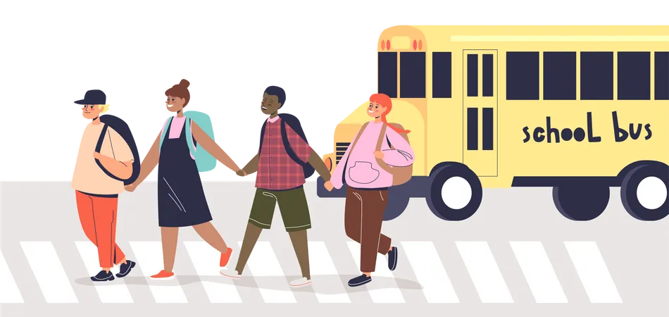 Student crossing road  Illustration