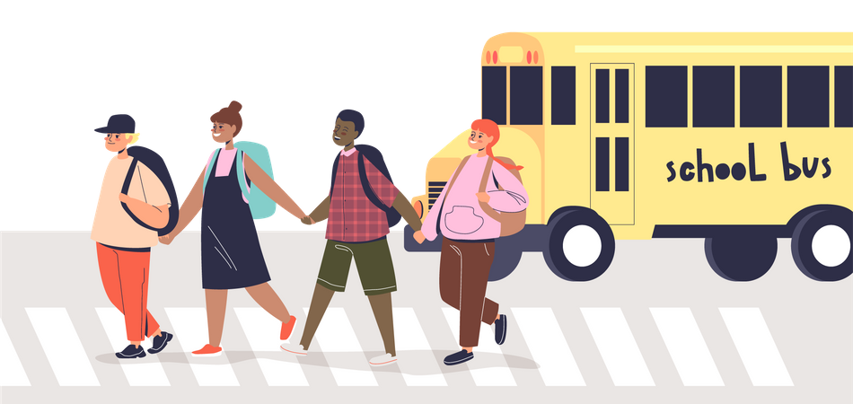 Student crossing road  Illustration