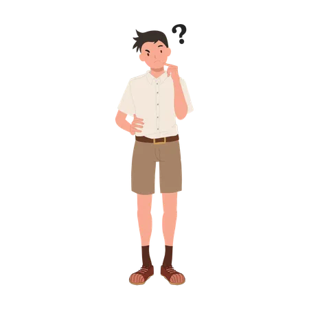Education Concept Student Curiosity Thoughtful Student Thai Student In Uniform Illustration