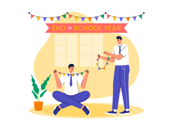 Student decorate school for new year party  Illustration