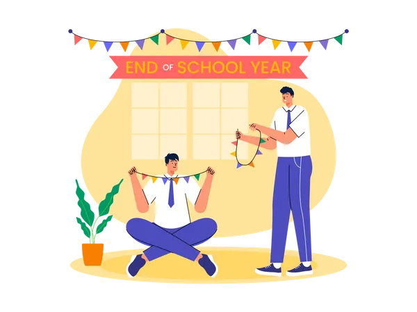 Student decorate school for new year party  Illustration