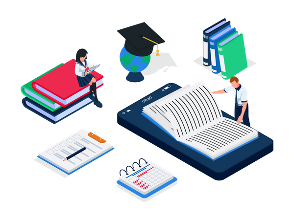 Student do online learning together  Illustration