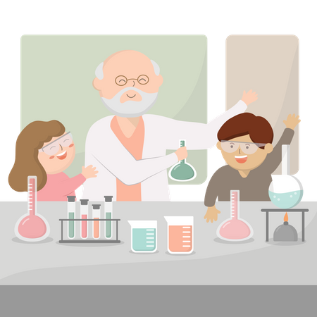 Student doing experiment in science lab Illustration