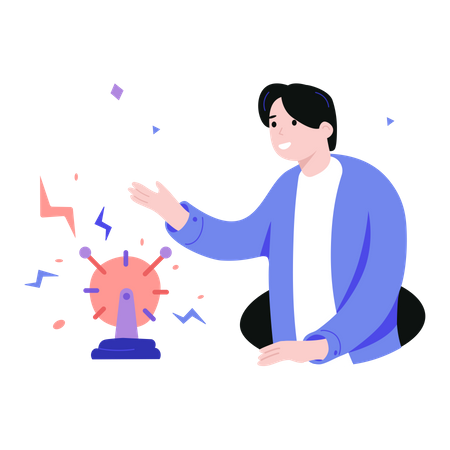 Student doing experiment with Tesla coil  Illustration