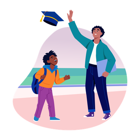 Student doing hat toss  Illustration