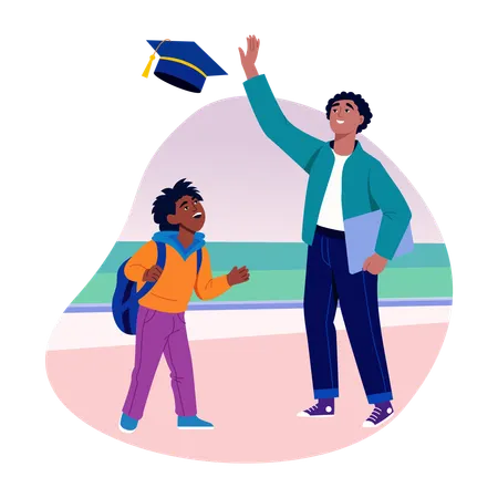 Student doing hat toss  Illustration