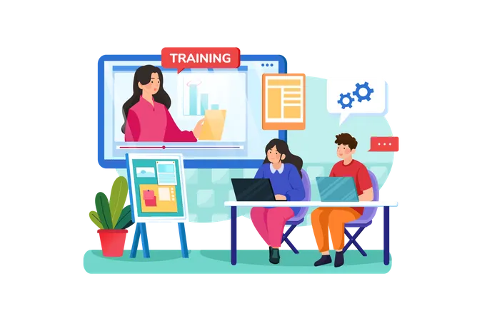 Student doing online training  Illustration