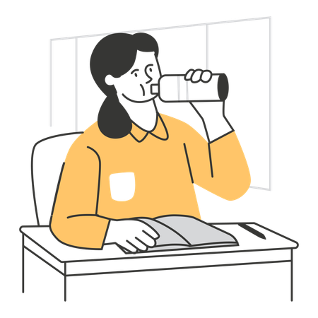 机で水を飲む生徒  イラスト