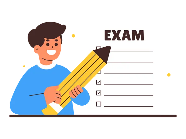 An Engaging Illustration Of A Young Boy With A Giant Pencil Ready To Take An Exam Symbolizing Preparation And Confidence Illustration