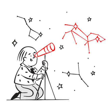 Student exploring stars through telescope  Illustration