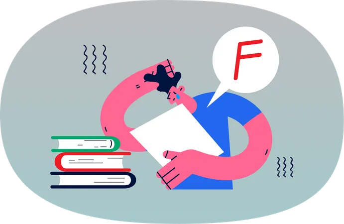 生徒が学校の試験に不合格  イラスト
