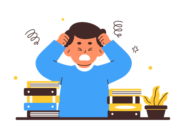 Student Feeling Overwhelmed by Study Load  イラスト