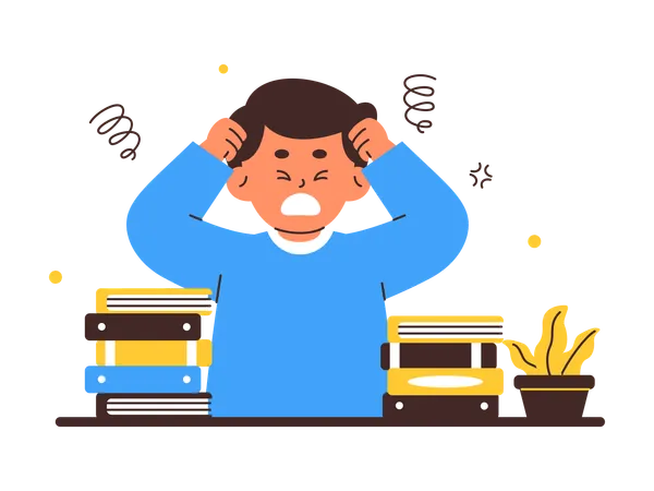 Student Feeling Overwhelmed by Study Load  イラスト