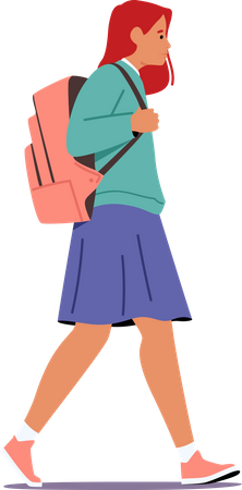 Student Female Walk to College  Illustration