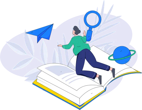 Student flying with book  Illustration