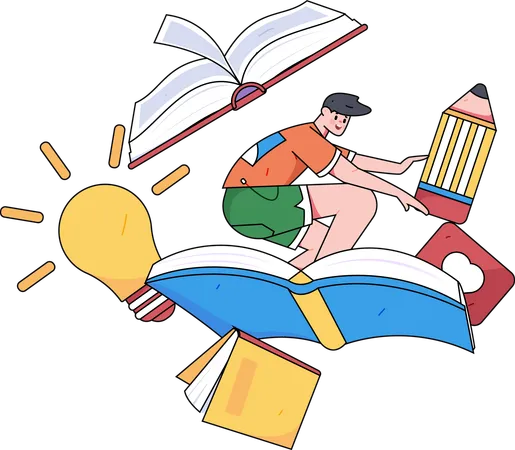 Student flying with book  Illustration