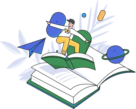 Student flying with book  Illustration