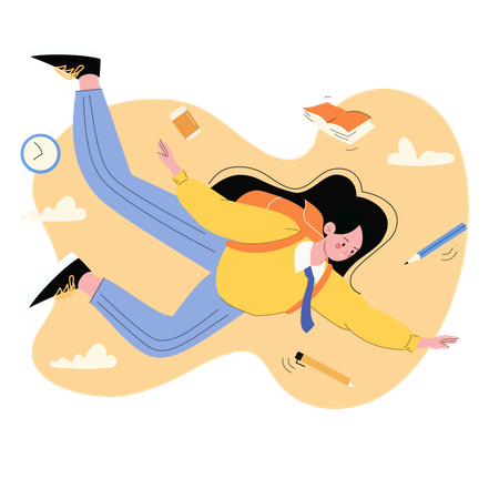 Student Flying with Books and School Supplies  Illustration