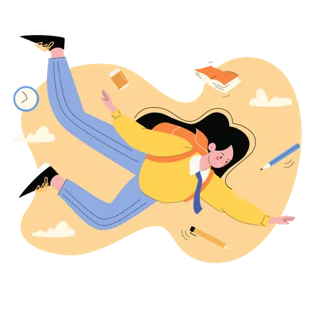 Student Flying with Books and School Supplies  Illustration