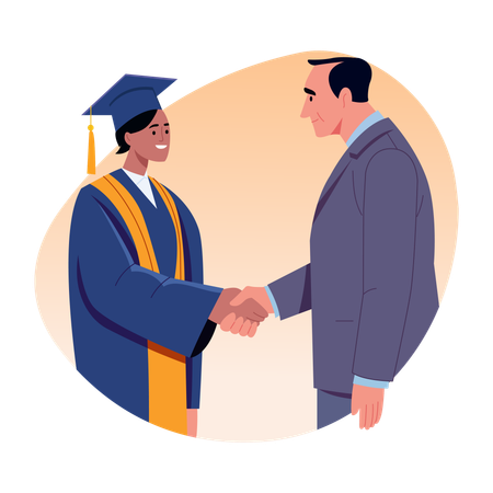 Student getting greeted by professor  Illustration
