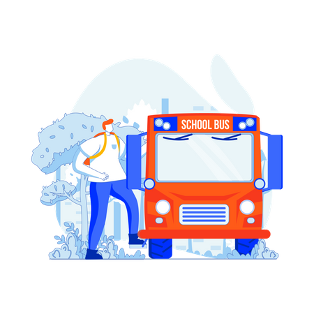 Student getting into school bus  Illustration