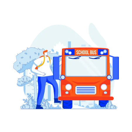 Student getting into school bus  Illustration