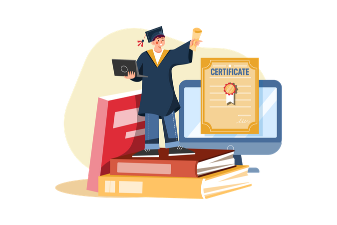 Student getting online degree certificate  Illustration