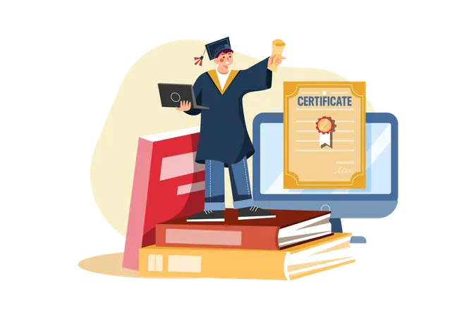 Student getting online degree certificate  Illustration