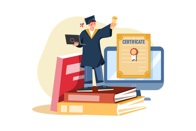 Student getting online degree certificate  イラスト