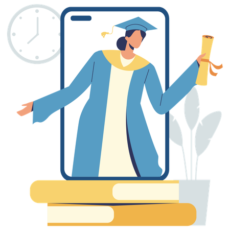 Student getting online graduation degree  Illustration