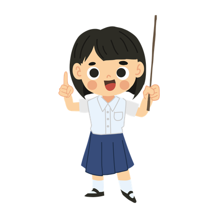 Student Girl Cartoon Character Pointing Stick  Illustration