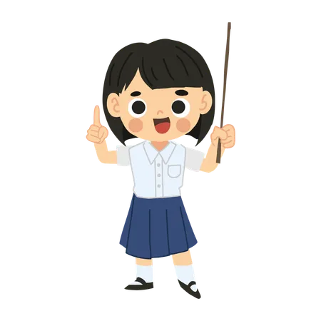 Student Girl Cartoon Character Pointing Stick  Illustration