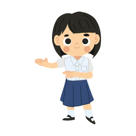Happy Back To School Cartoon Character Thai Student Girl Cartoon Character Illustration