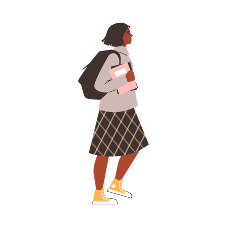 Student girl holding notebooks in her hands confidently comes  Illustration