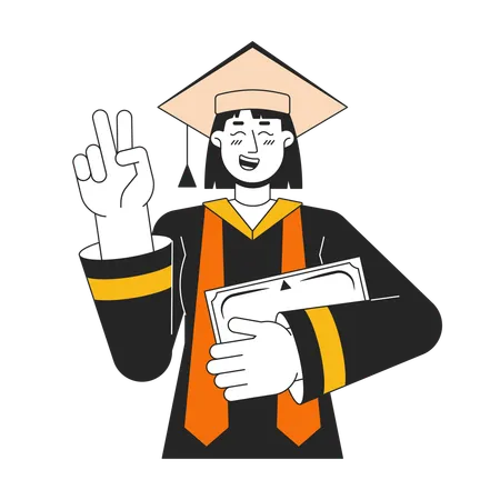 Student girl in robe and academic cap  Illustration