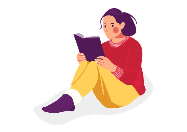 Student girl reading book  Illustration