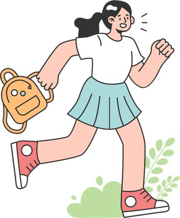 Student girl running with backpack  Illustration