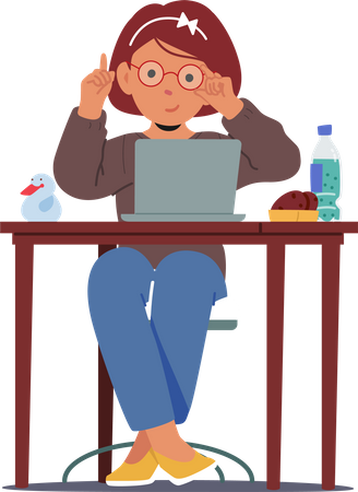 Student Girl Wearing Glasses sitting on desk  Illustration