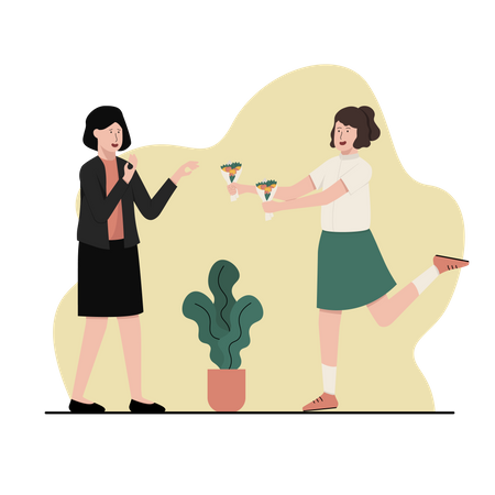 Student give flower to teacher on teachers day  Illustration