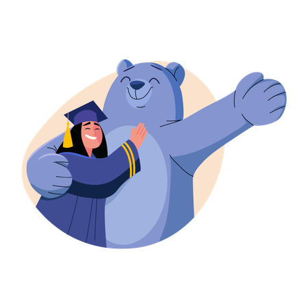 Student giving mascot hug  Illustration