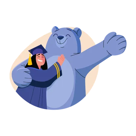 Student giving mascot hug  Illustration