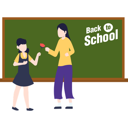 Student giving rose to teacher on Teachers day  Illustration