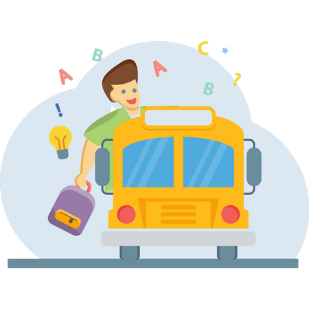 Student going to school by bus Illustration