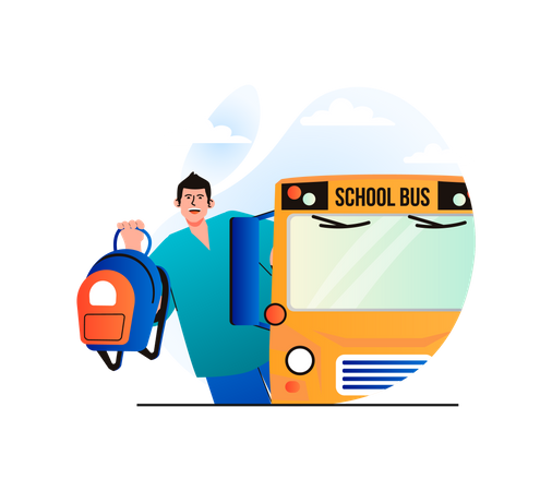 Student going to school by bus  Illustration