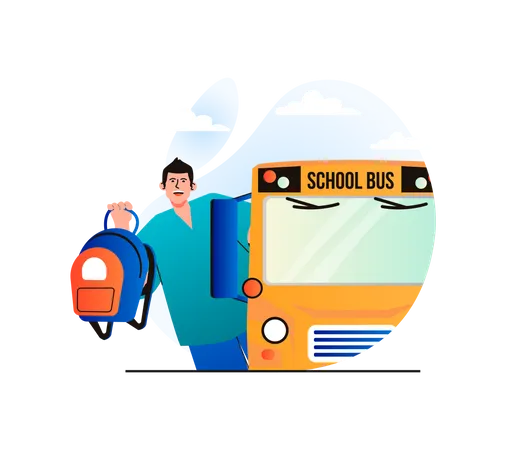 Student going to school by bus  Illustration