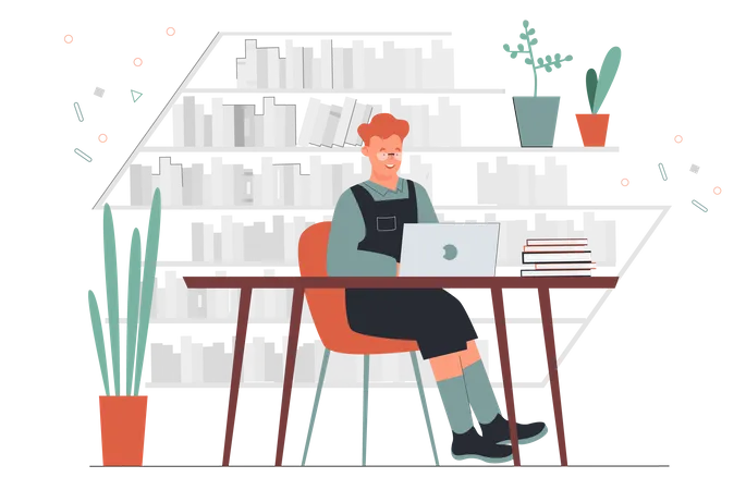 Student guy in library  Illustration
