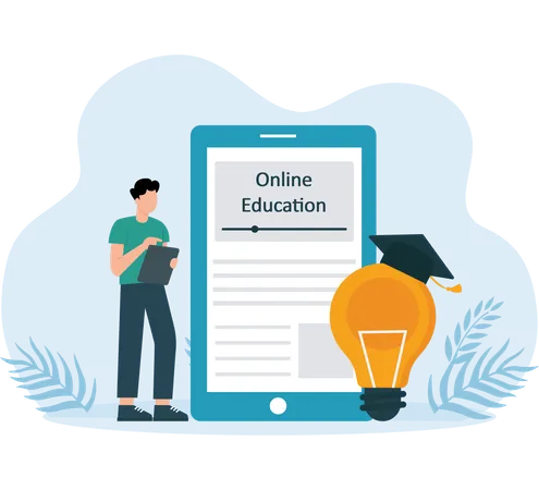 Student having online education idea  Illustration