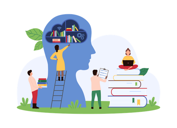 Student having self education with help of AI assistant  Illustration